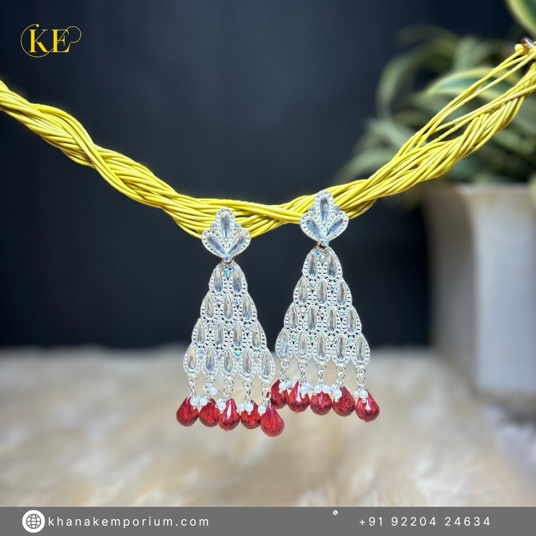 Noor-E-Zevar Earrings – Crimson Red – Bold and festive