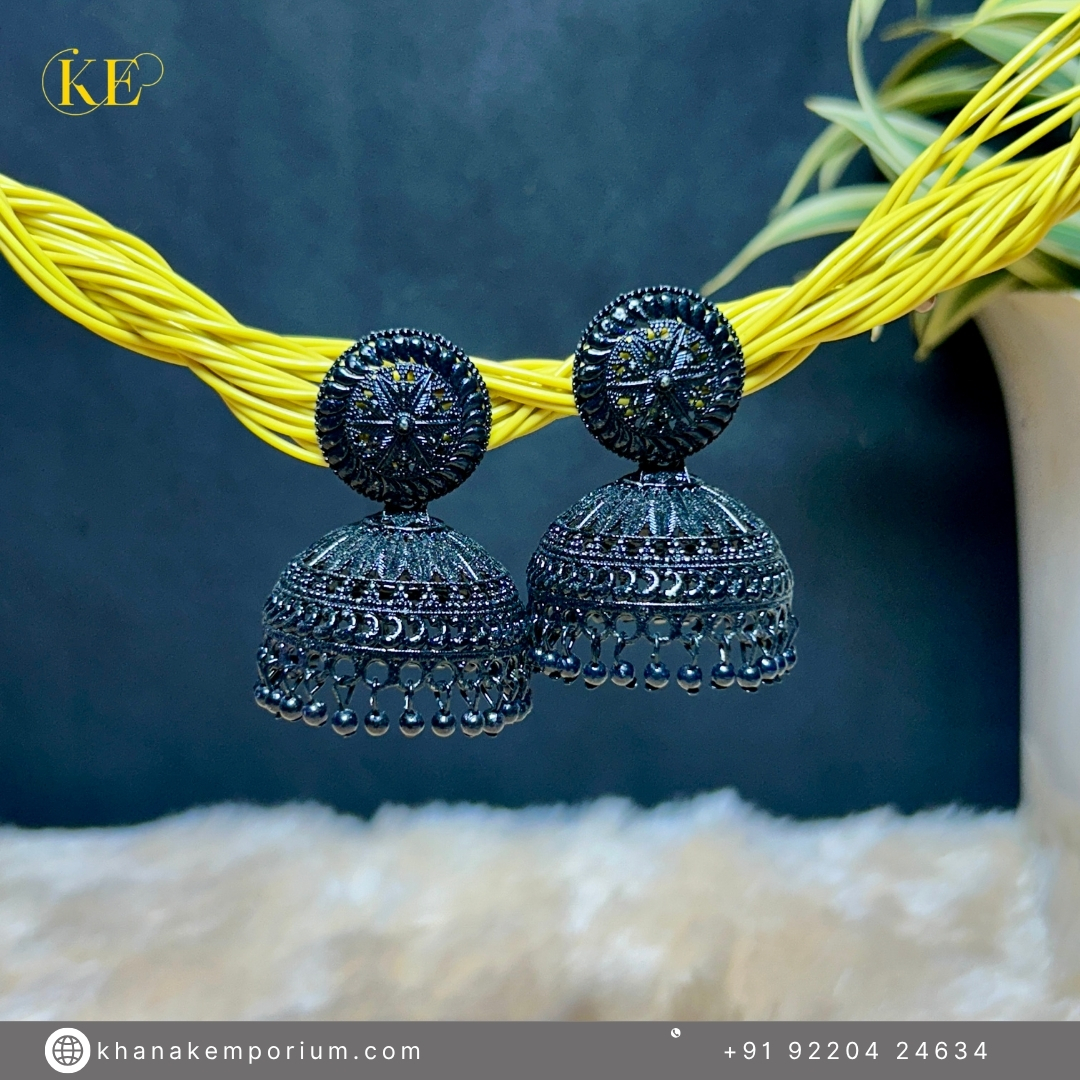 Aranya Heritage Jhumka – Matte Black – Bold and Contemporary, Perfect for Indo-Western and Fusion Outfits