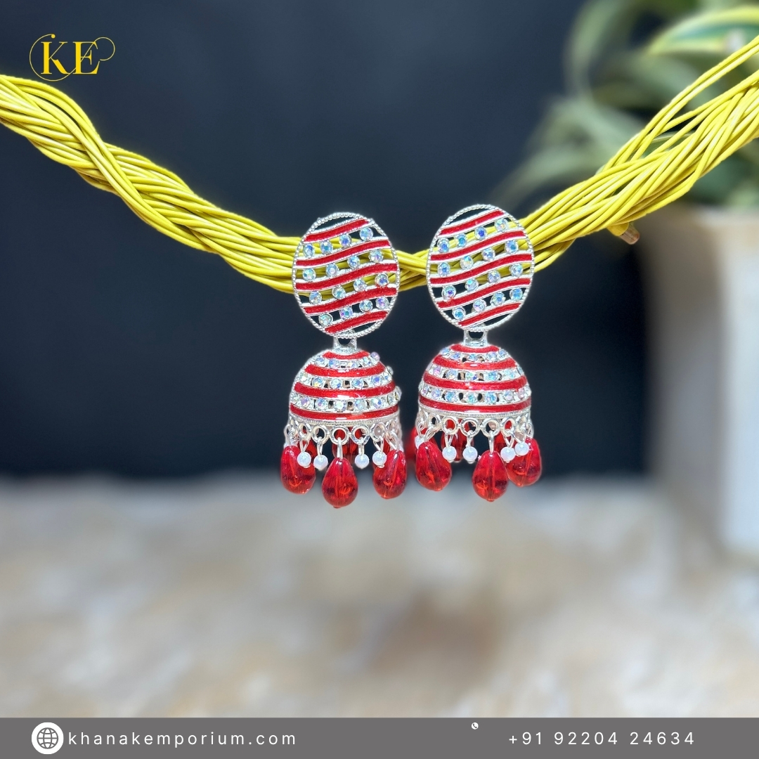 Royal Prism Dome Jhumka – Crimson Red – Bold, festive, and full of passion