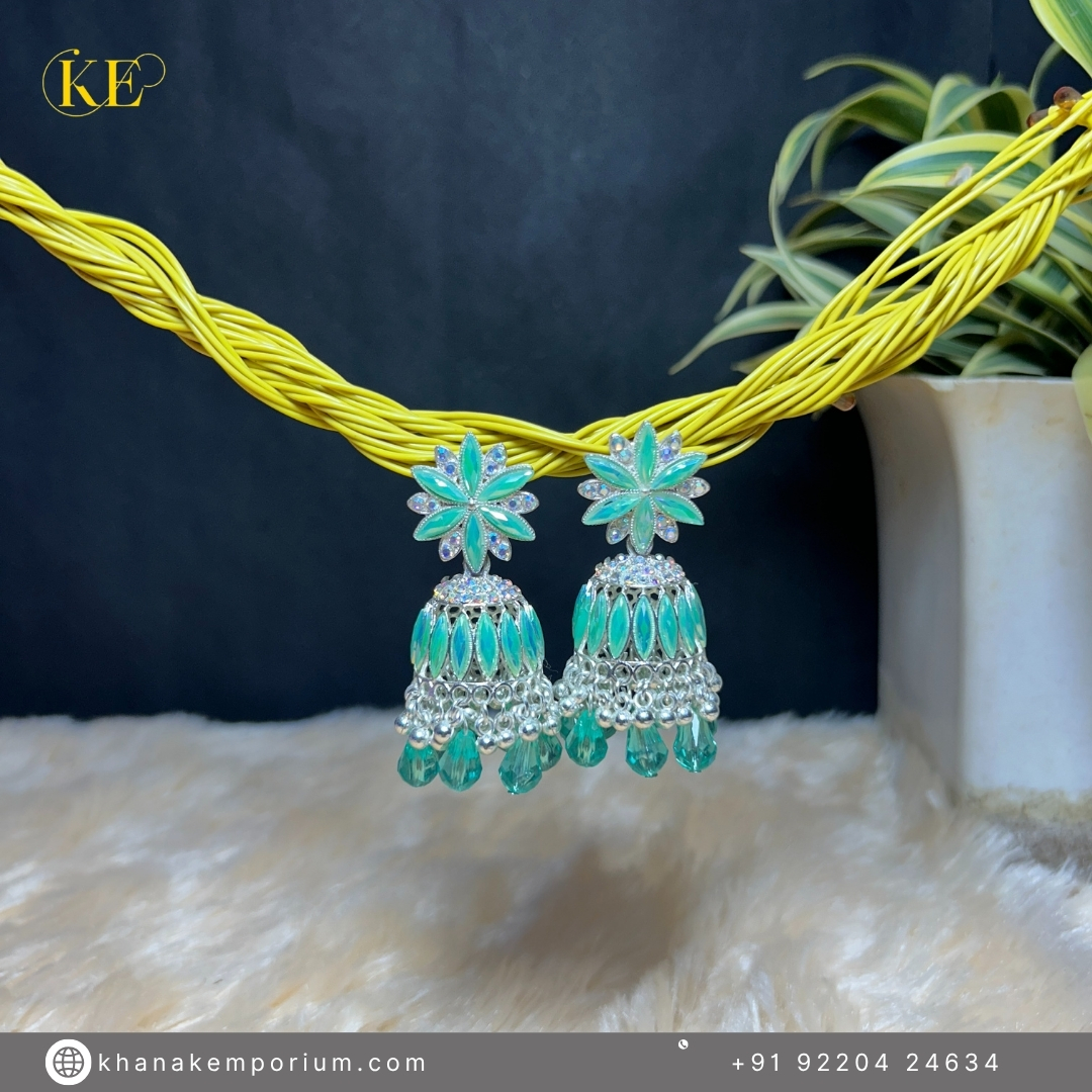 Celestial Bloom Jhumka – Mint Green – Fresh, serene, and delicately elegant